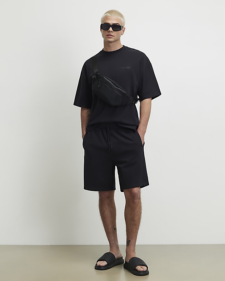Black Oversized Fit Washed T-Shirt Set