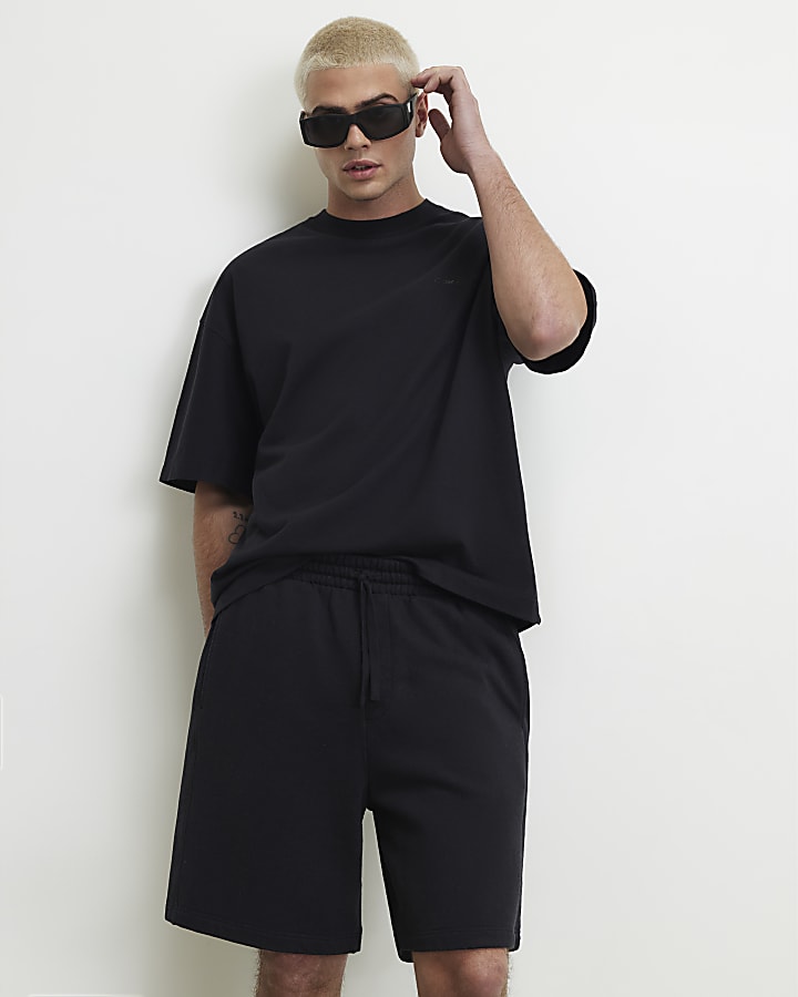Black Oversized Fit Washed T-Shirt Set