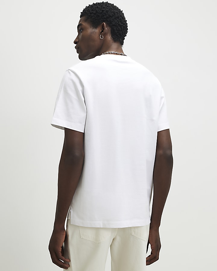 White Regular Fit Stepped Hem T-Shirt