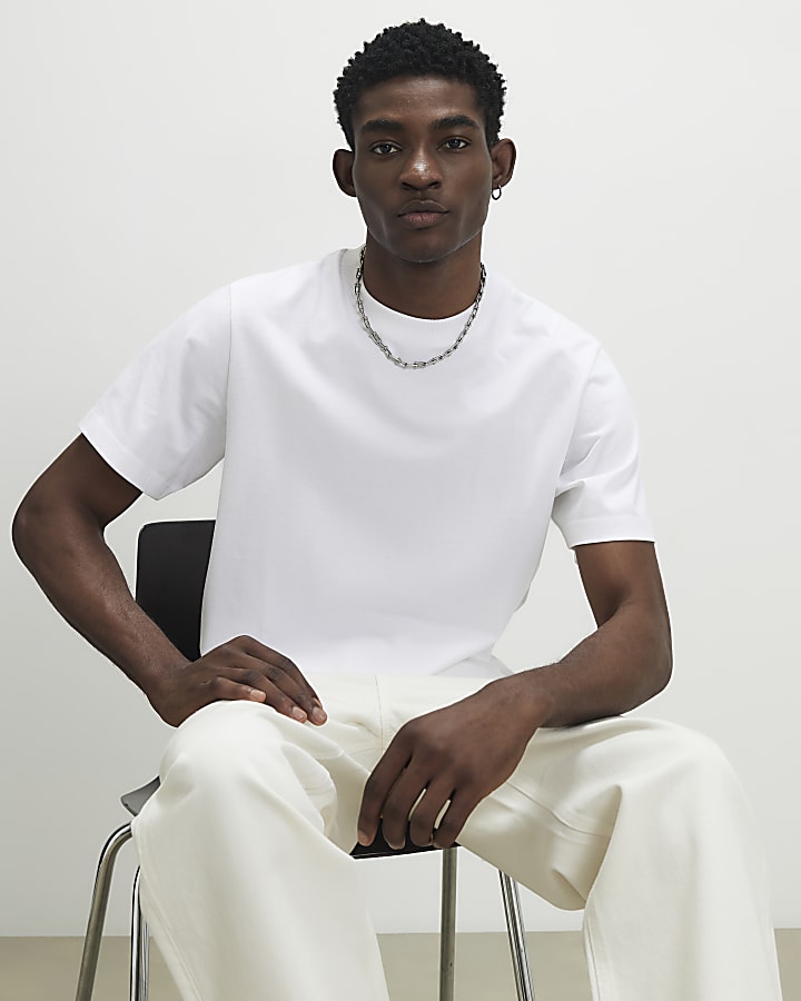 White Regular Fit Stepped Hem T-Shirt