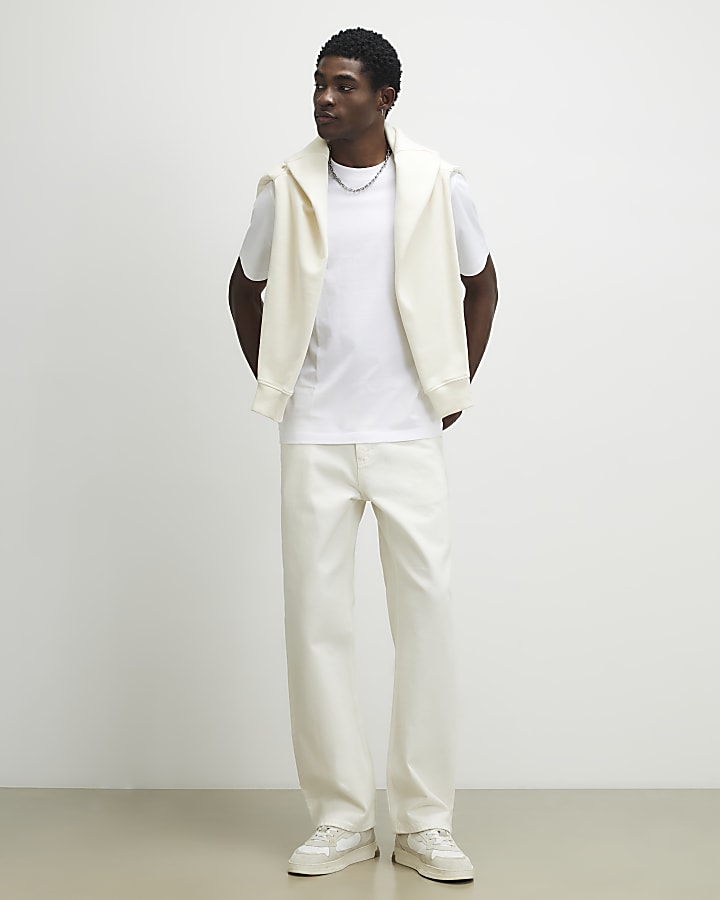 White Regular Fit Stepped Hem T-Shirt