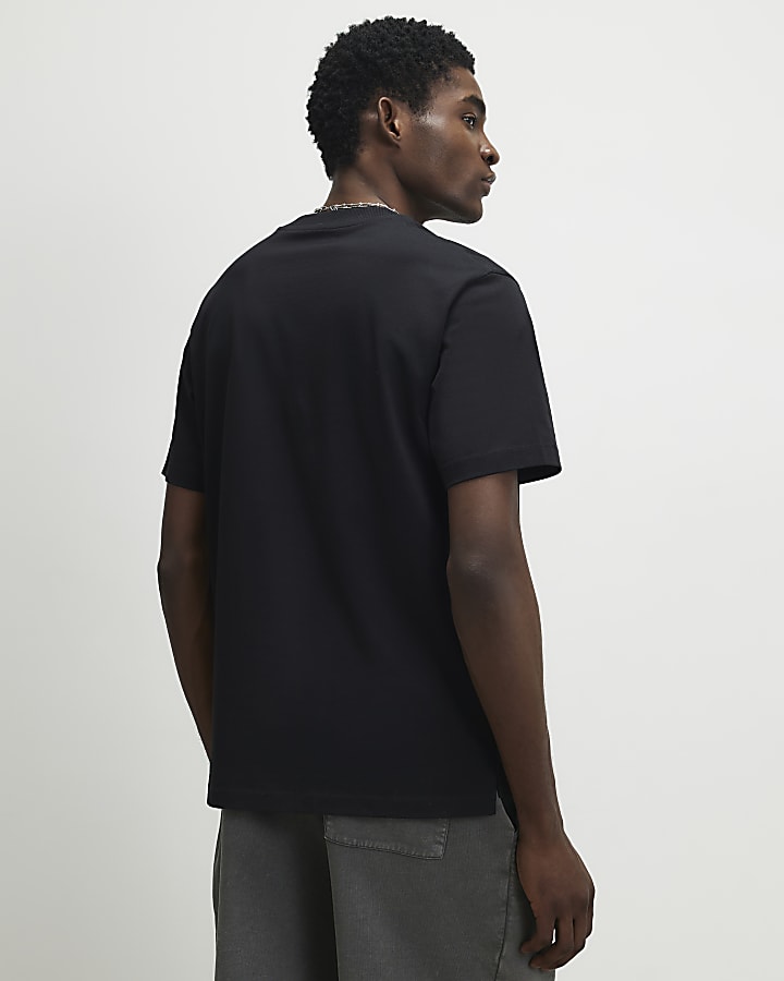 Black Regular Fit Stepped Hem T-Shirt