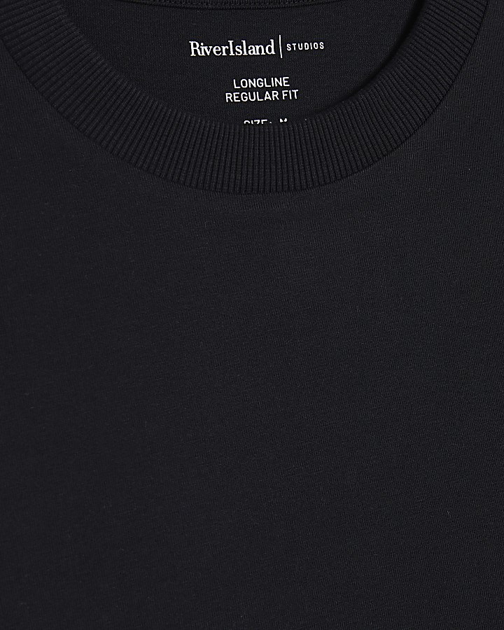 Black Regular Fit Stepped Hem T-Shirt