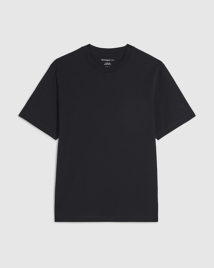 Black Regular Fit Stepped Hem T-Shirt