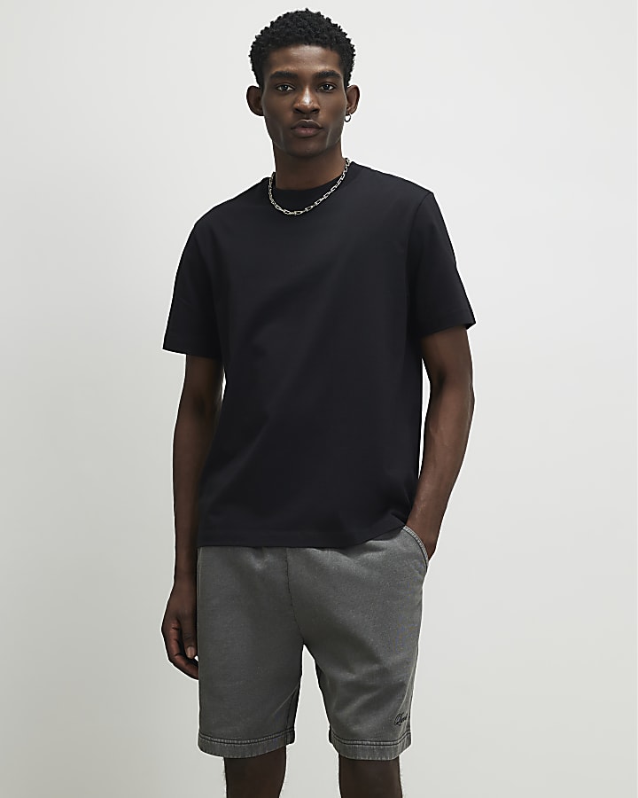 Black Regular Fit Stepped Hem T-Shirt