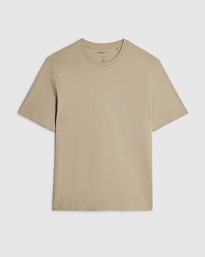 Beige Slim Fit Cotton Lightweight T-Shirt