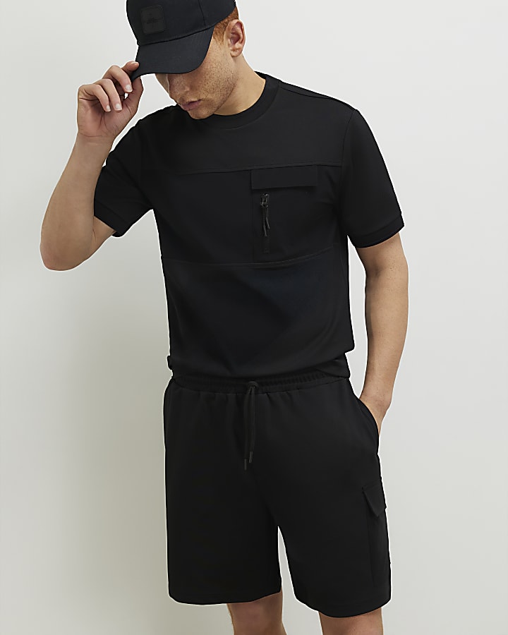 Black Regular Fit Cargo Shorts