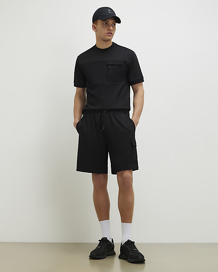 Black Regular Fit Cargo Shorts