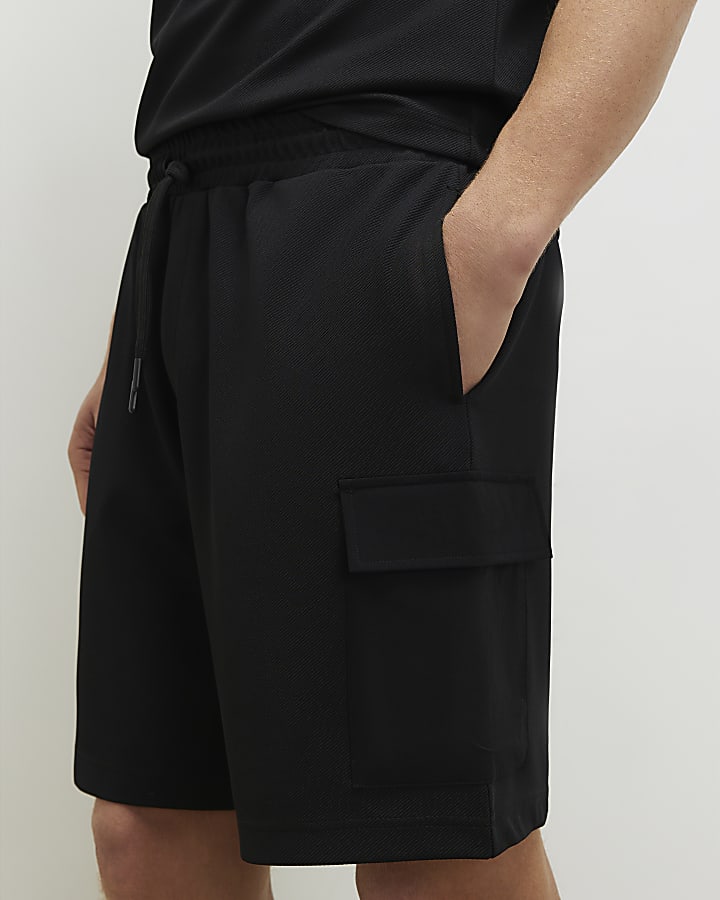 Black Regular Fit Cargo Shorts