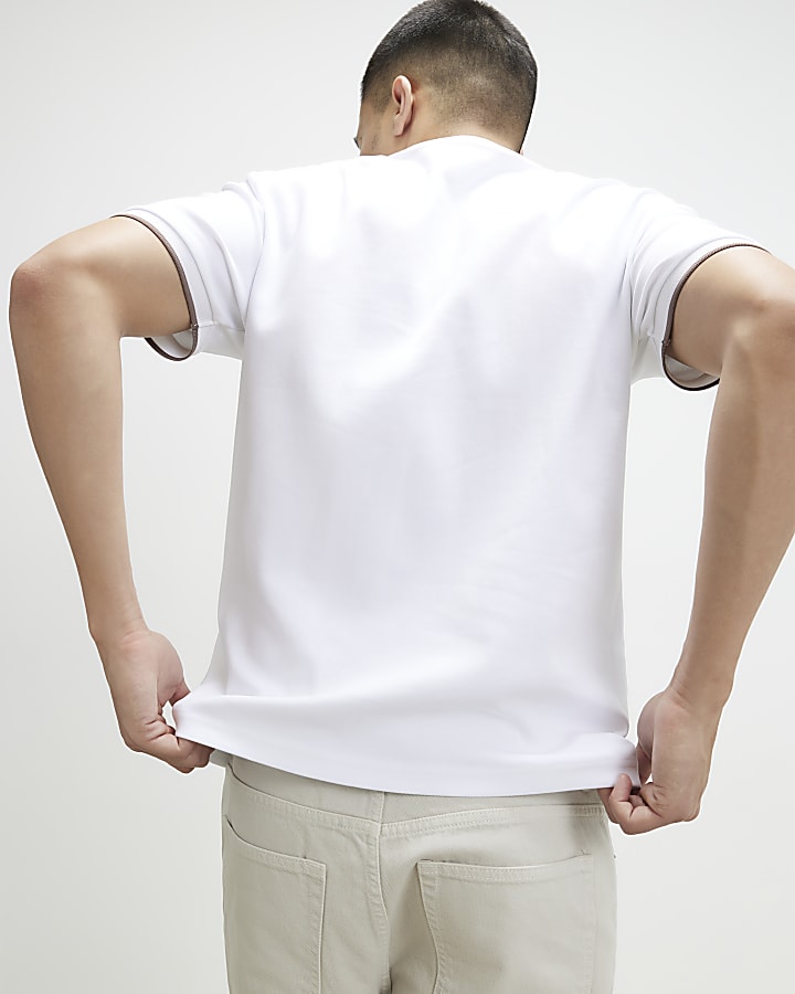 White Slim Fit Taped Pocket T-Shirt