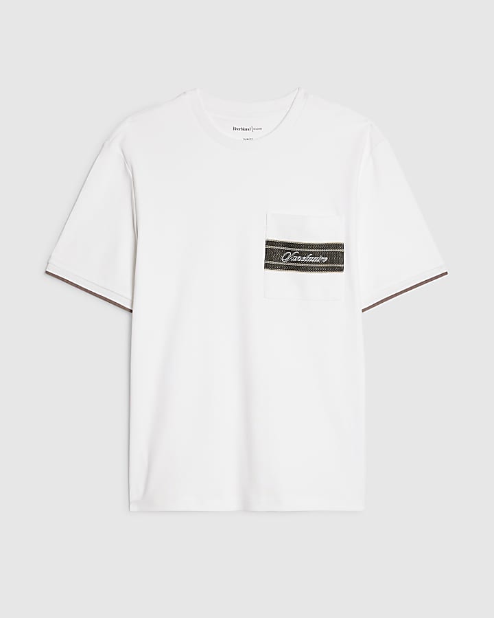 White Slim Fit Taped Pocket T-Shirt