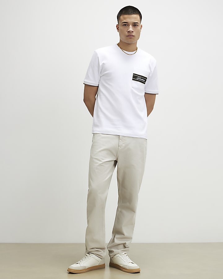 White Slim Fit Taped Pocket T-Shirt