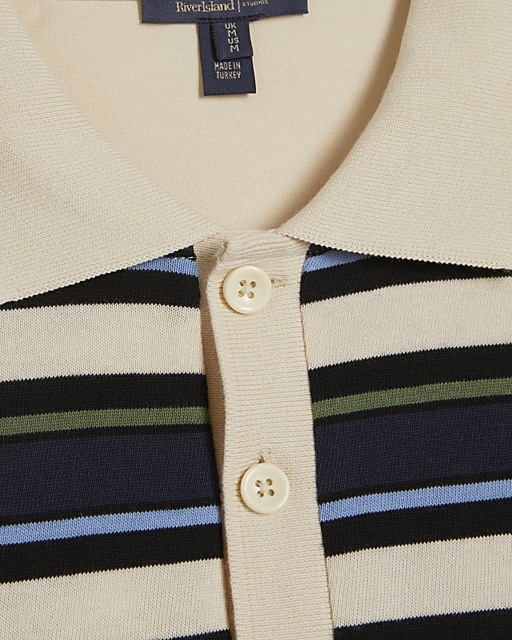 Navy Oversized Fit Stripe Polo Shirt
