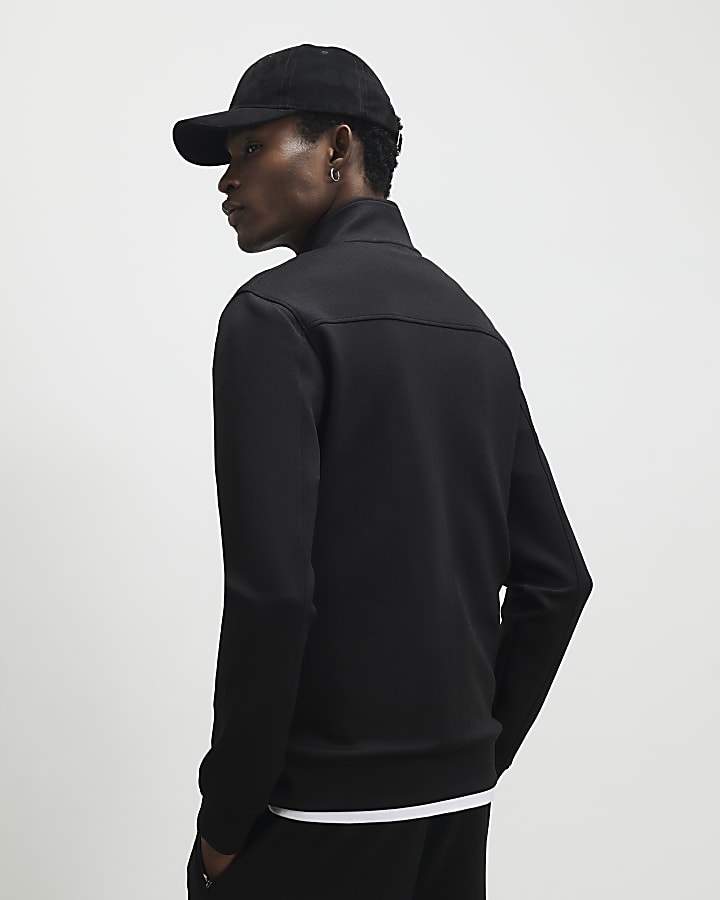 Black Muscle Fit Etre Zip Through Jacket