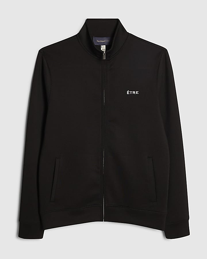 Black Muscle Fit Etre Zip Through Jacket