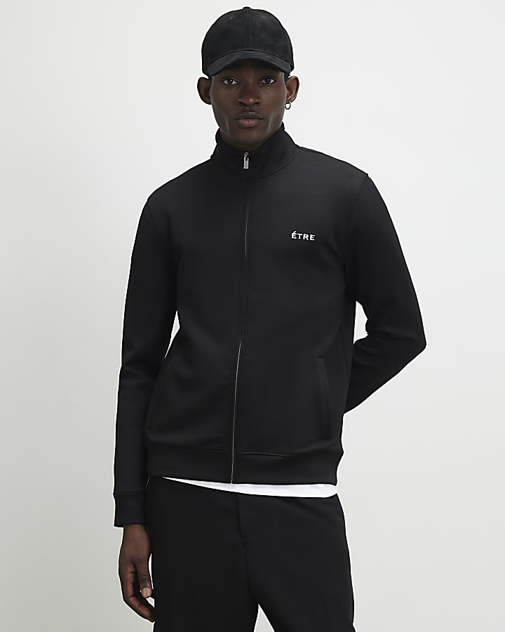 Black Muscle Fit Etre Zip Through Jacket