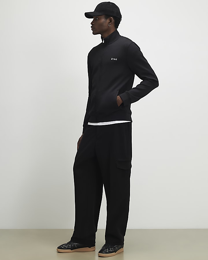 Black Muscle Fit Etre Zip Through Jacket