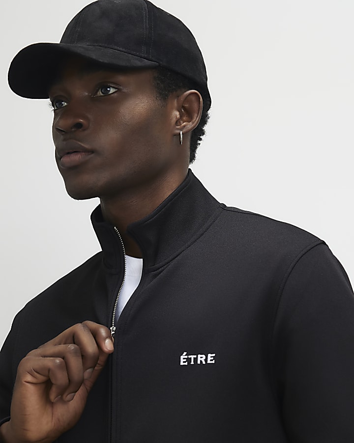 Black Muscle Fit Etre Zip Through Jacket