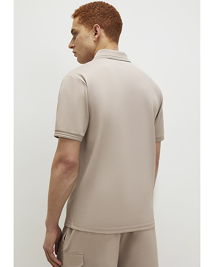 Cream Slim Fit Nylon Pocket Polo Shirt