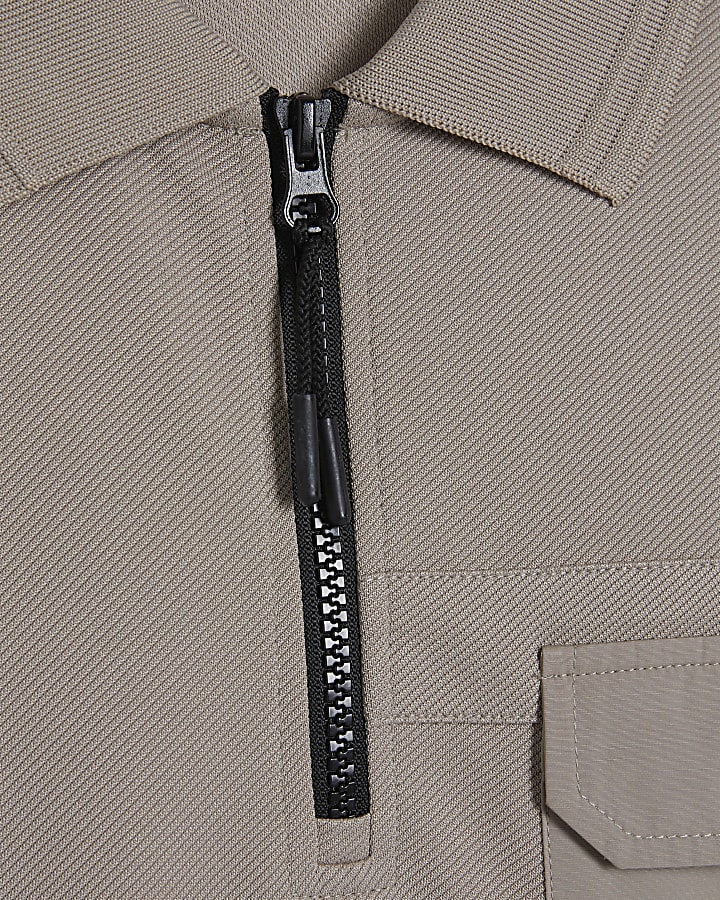 Cream Slim Fit Nylon Pocket Polo Shirt