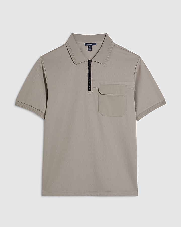 Cream Slim Fit Nylon Pocket Polo Shirt