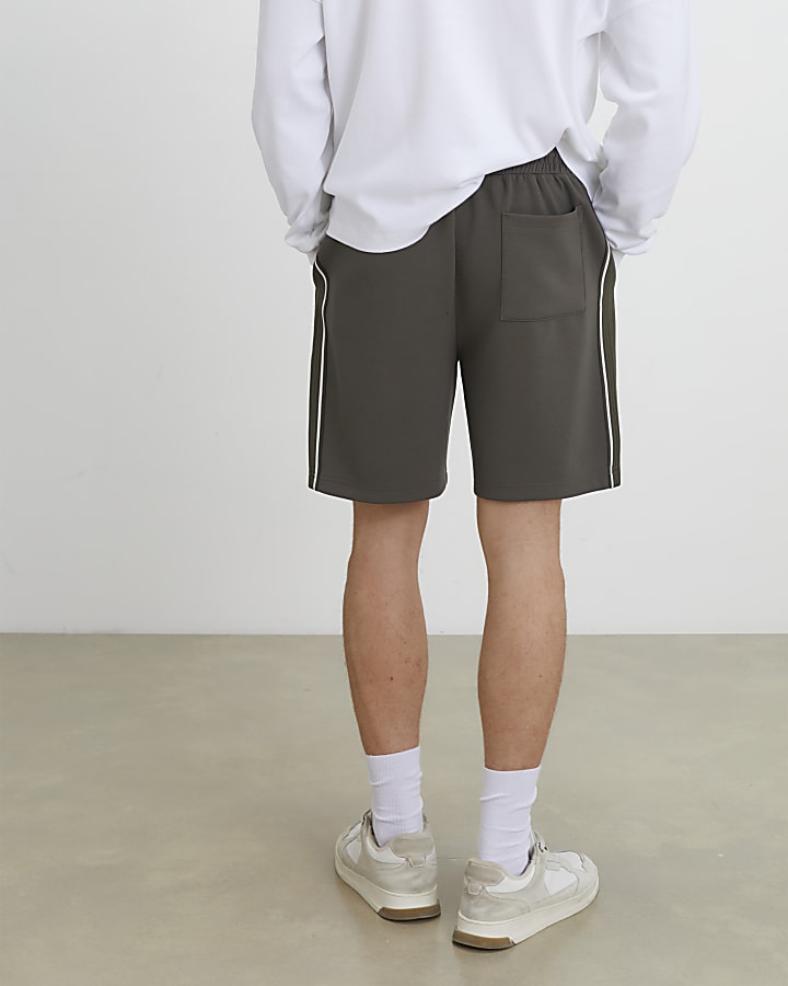 Khaki Regular Fit Monogram Taped Shorts
