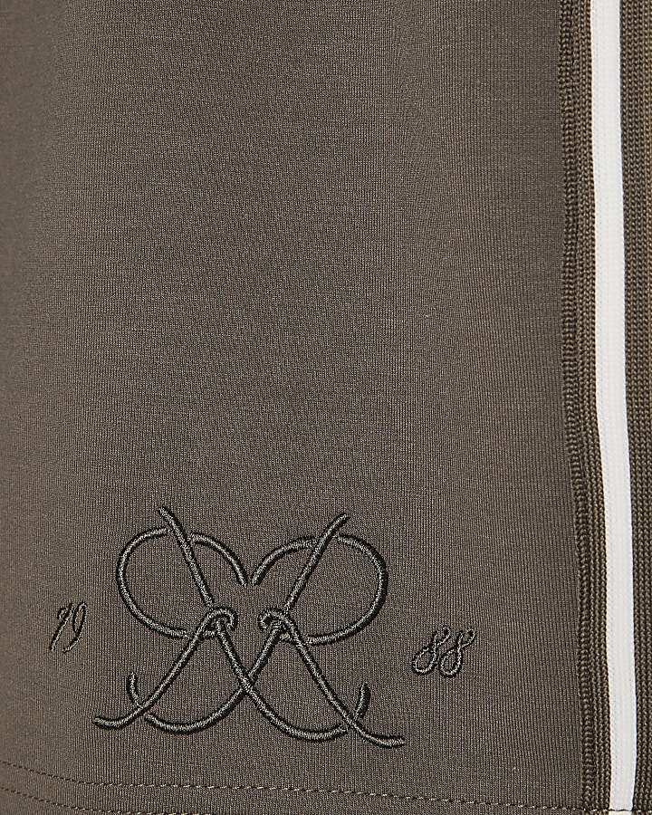 Khaki Regular Fit Monogram Taped Shorts