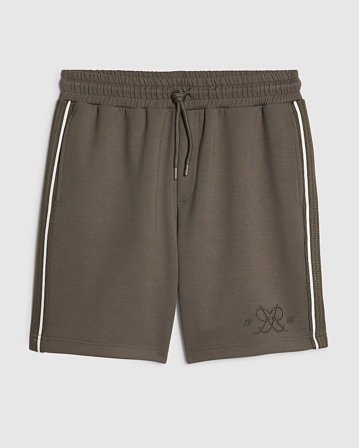Khaki Regular Fit Monogram Taped Shorts