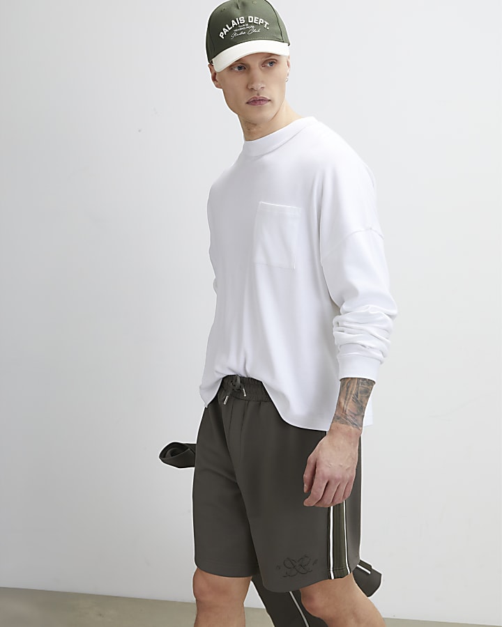 Khaki Regular Fit Monogram Taped Shorts