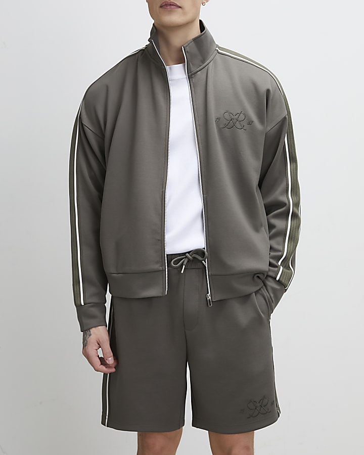 Khaki Regular Fit Monogram Taped Shorts