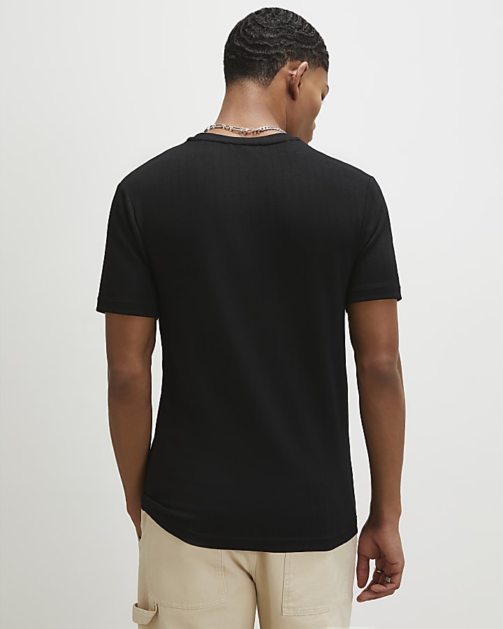 Black Muscle Fit Stripe T-Shirt