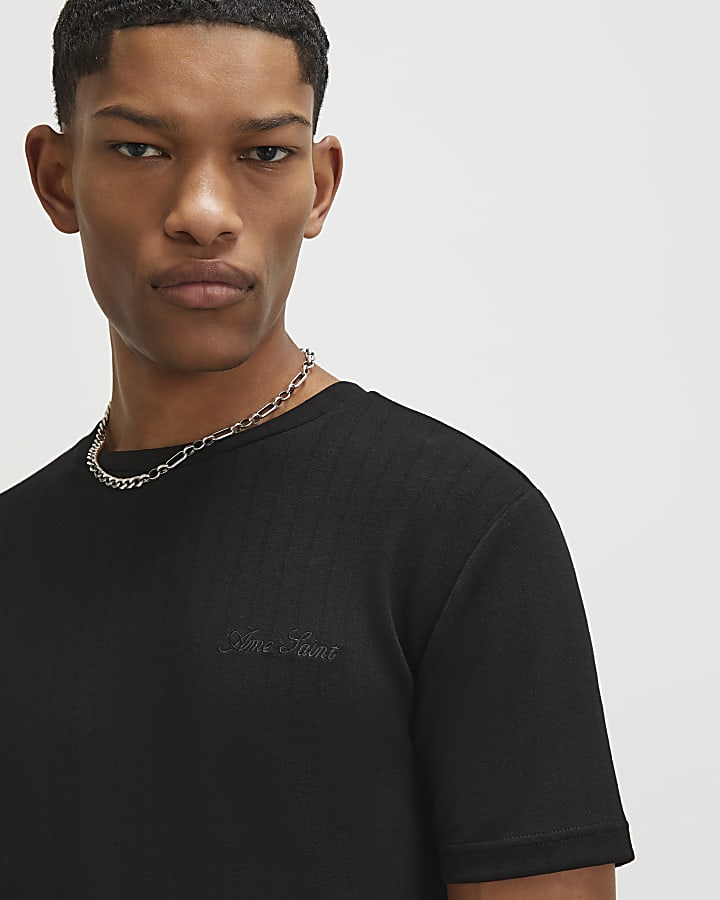 Black Muscle Fit Stripe T-Shirt