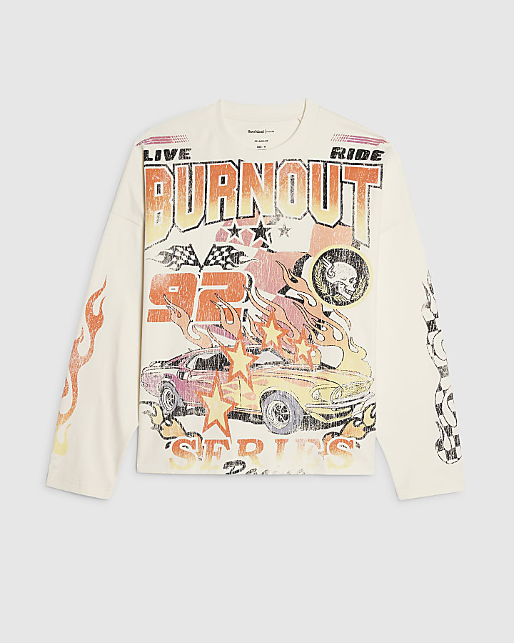 White Oversized Fit Burnout Car T-Shirt