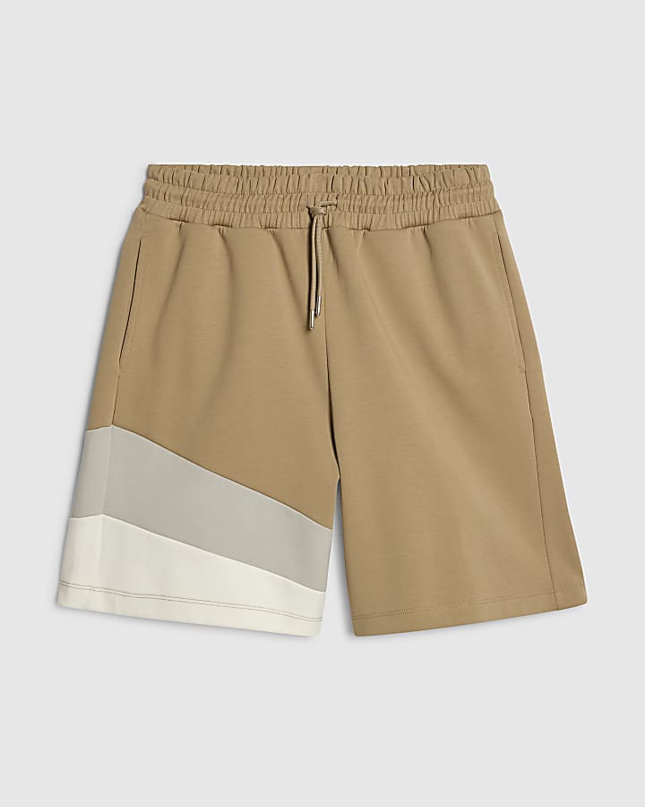 Beige Regular Fit Colour Block Shorts