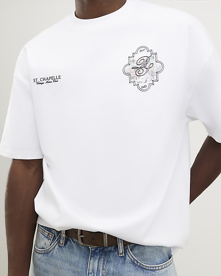 White Oversized Fit Back Crest T-Shirt