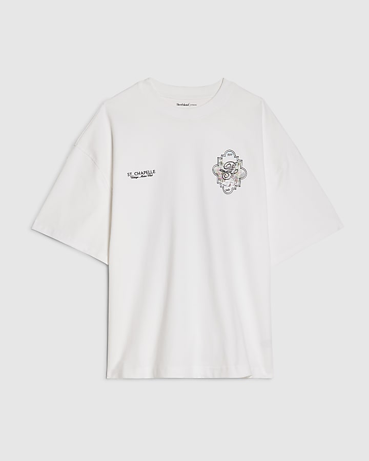 White Oversized Fit Back Crest T-Shirt