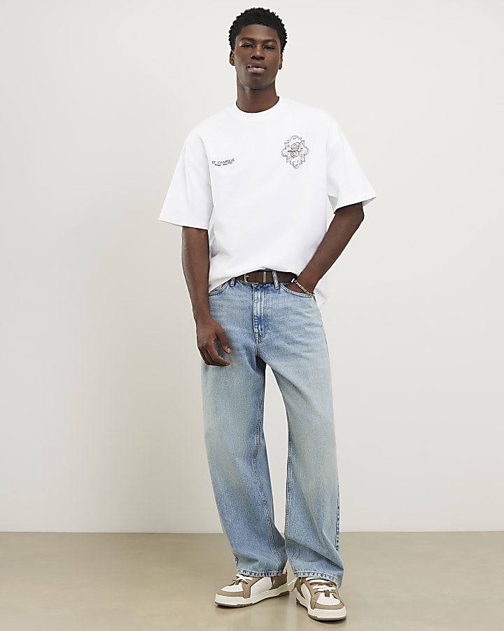 White Oversized Fit Back Crest T-Shirt