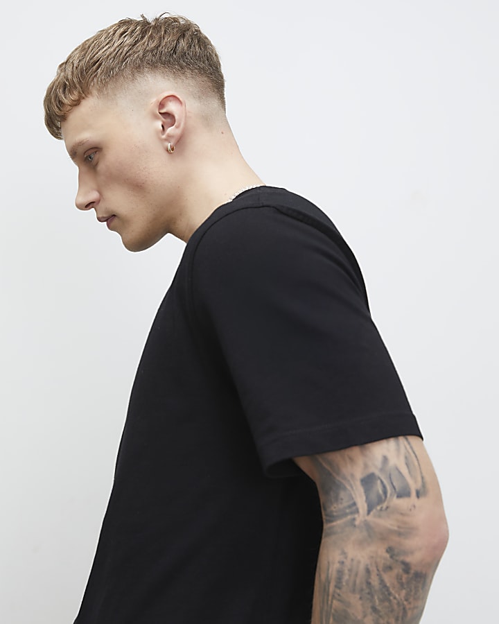 Black Regular Fit Midweight Crew Neck T-Shirt