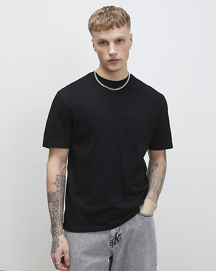Black Regular Fit Midweight Crew Neck T-Shirt