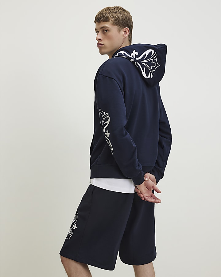 Navy Regular Fit Baroque Embroidered Hoodie