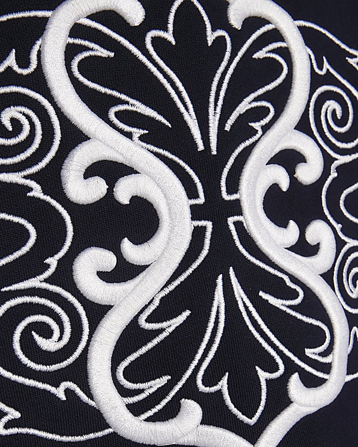 Navy Regular Fit Baroque Embroidered Hoodie
