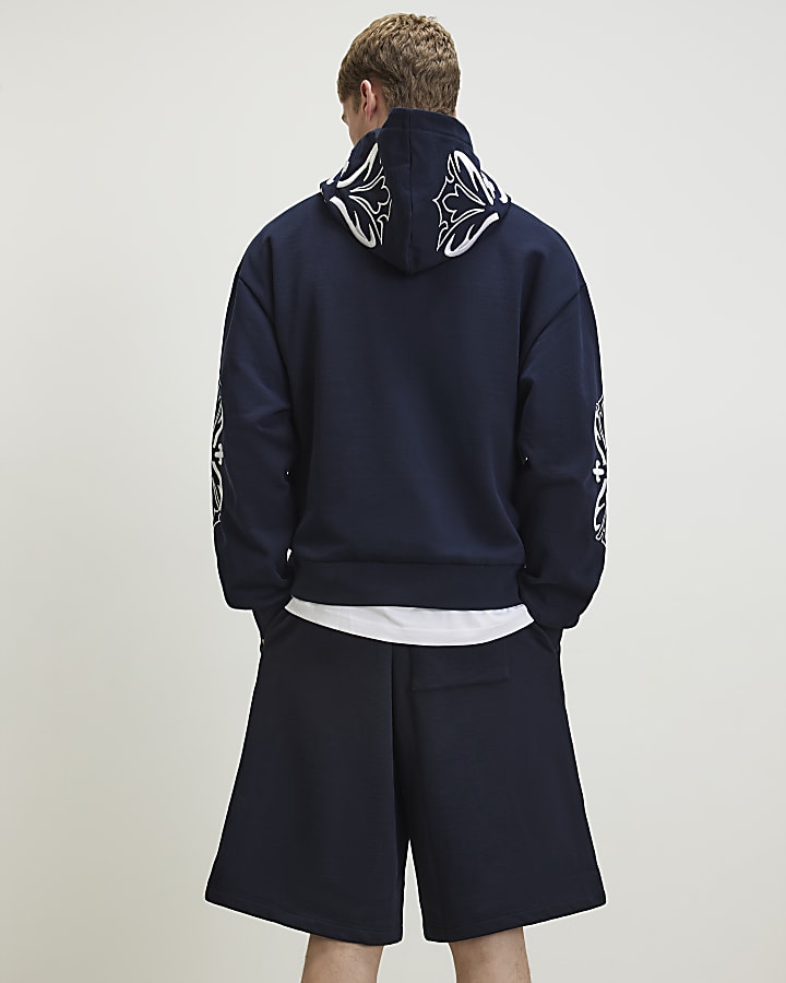 Navy Bermuda Baroque Embroidered Shorts