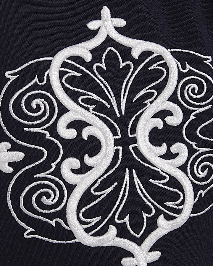 Navy Bermuda Baroque Embroidered Shorts