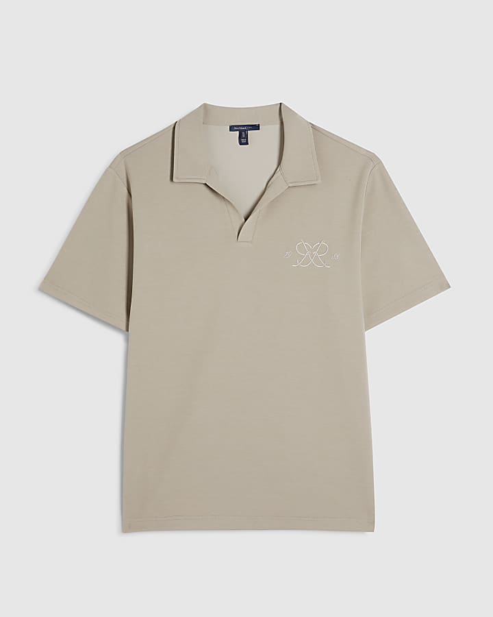 Beige Regular Fit Monogram Polo Shirt