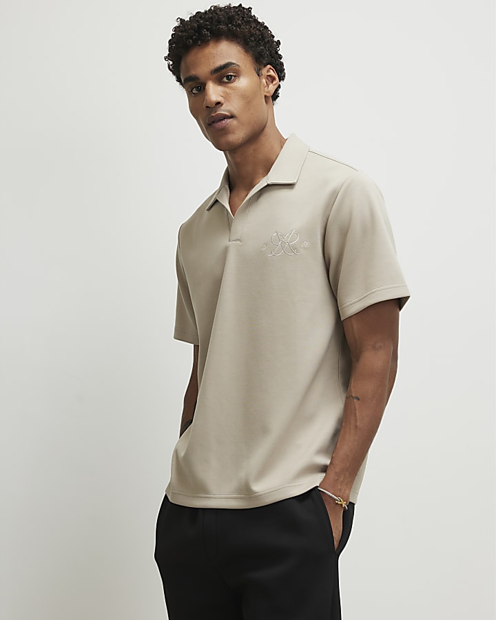 Beige Regular Fit Monogram Polo Shirt