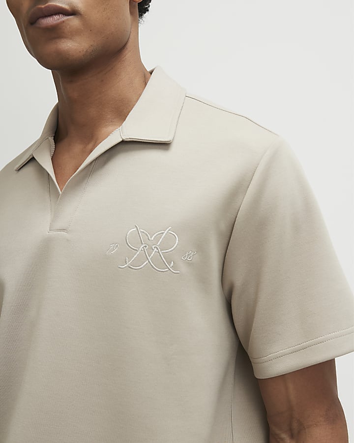 Beige Regular Fit Monogram Polo Shirt