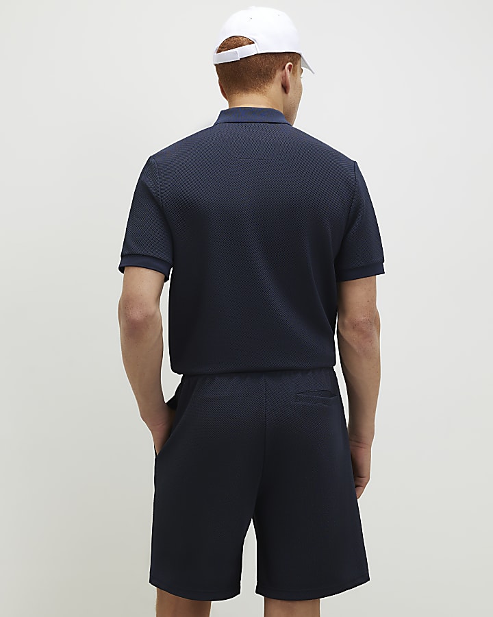 Navy Regular Fit Textured Shorts