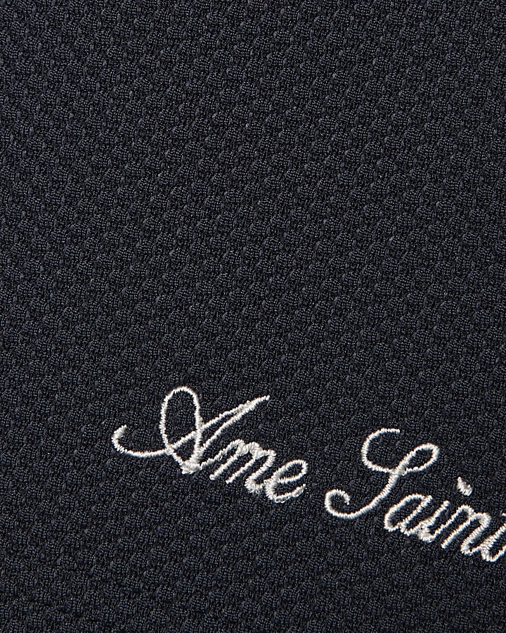 Navy Regular Fit Textured Shorts