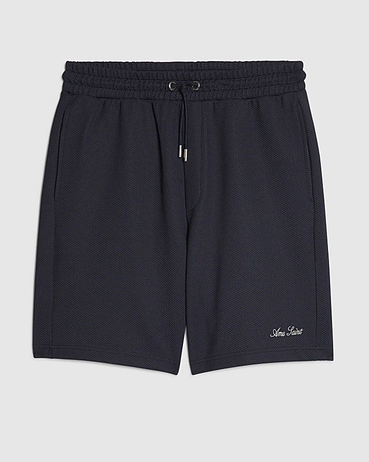 Navy Regular Fit Textured Shorts