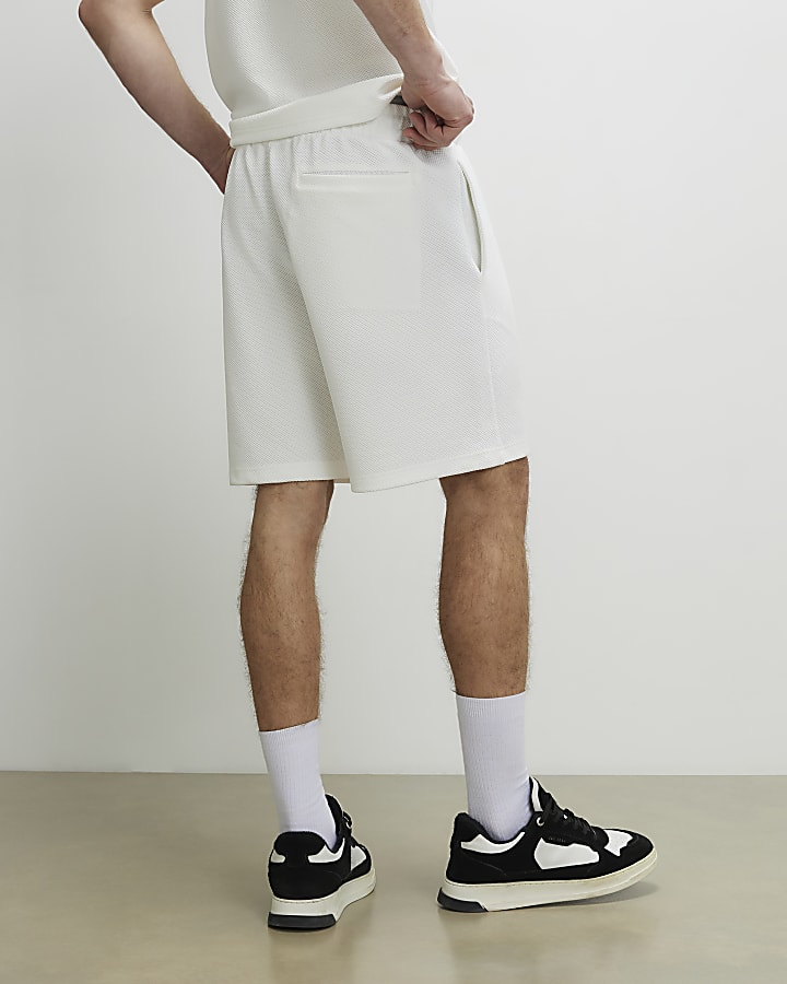 White Regular Fit Textured Shorts